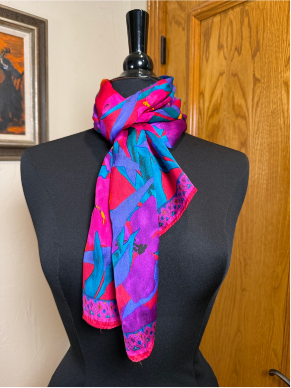 Vintage Liz Claiborne Scarf Pink Purple Floral Silk